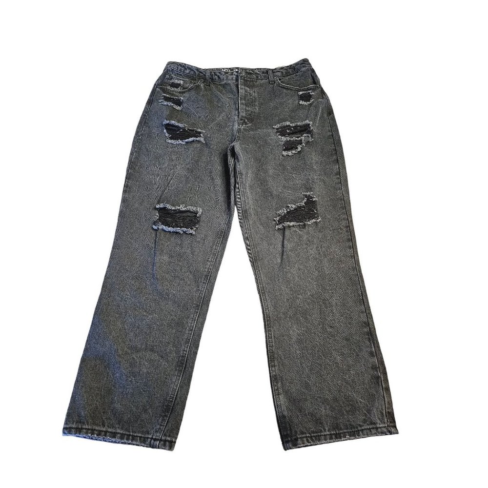 No Boundaries Boyfriend straight jeans size 17‎ distressed Washed out black New